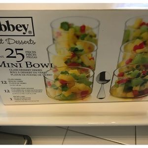 Glass Dessert Dishes with spoons. In original box. Never used.